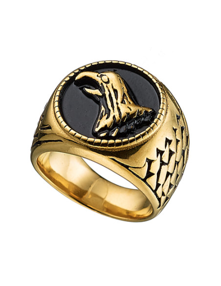 Ατσάλινο επίχρυσο δαχτυλίδι με ανάγλυφη κεφαλή αετού