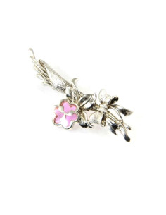 Ασημένια καρφίτσα με ροζ λουλούδι 2
