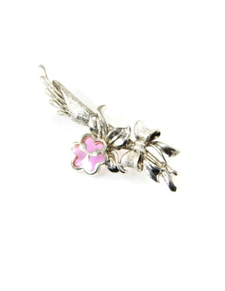 Ασημένια καρφίτσα με ροζ λουλούδι