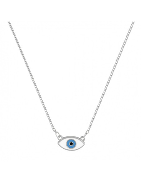 Ασημένιο κολιέ με μπλε μάτι και λευκό σμάλτο