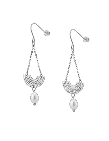 Σκουλαρίκια ατσάλινα με  οβαλ πέρλα