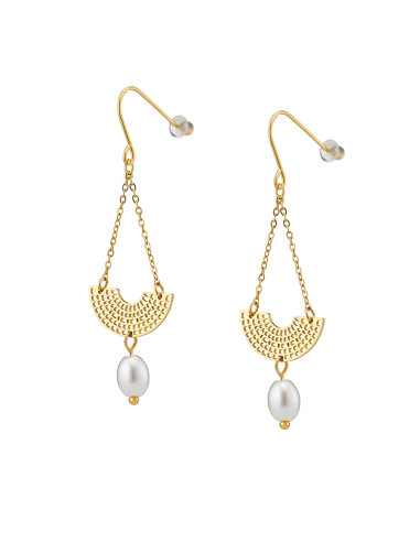 Σκουλαρίκια ατσάλινα με  οβαλ πέρλα