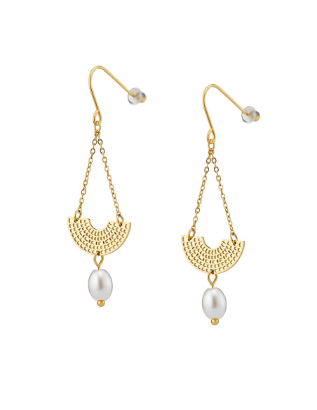 Σκουλαρίκια ατσάλινα με  οβαλ πέρλα