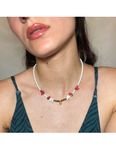 Καλοκαιρινό κολιέ με λευκές χάντρες και κοράλλια, 40cm και 5cm αλυσίδα επέκτασης από ατσάλι. 2