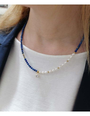Κολιέ με λάπις και μαργαριτάρια " BAIKAL"