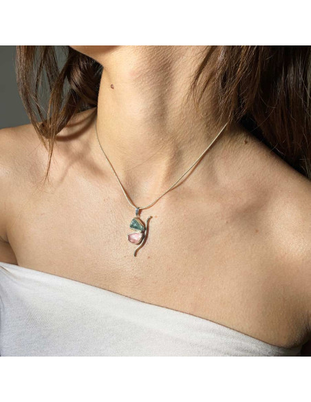 Χειροποίητο  Κολιέ " Pink Quartz & Fluorite "