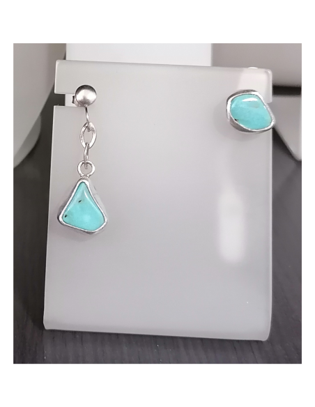 Ασύμμετρα Ασημένια Σκουλαρίκια με Turquoise